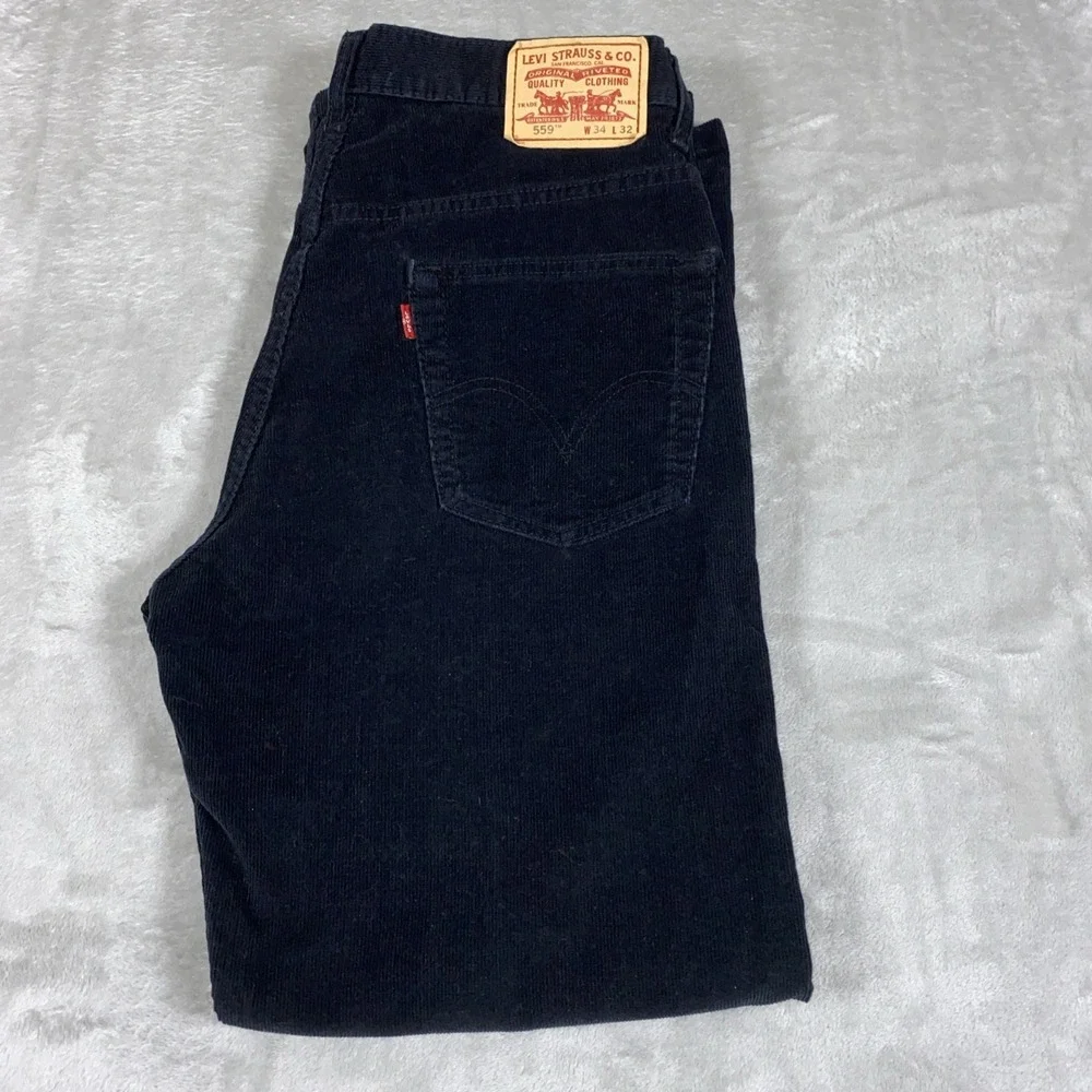 Levi's‎ 559 Mens 34x32 Black Corduroy Jeans Relaxed Fit Straight